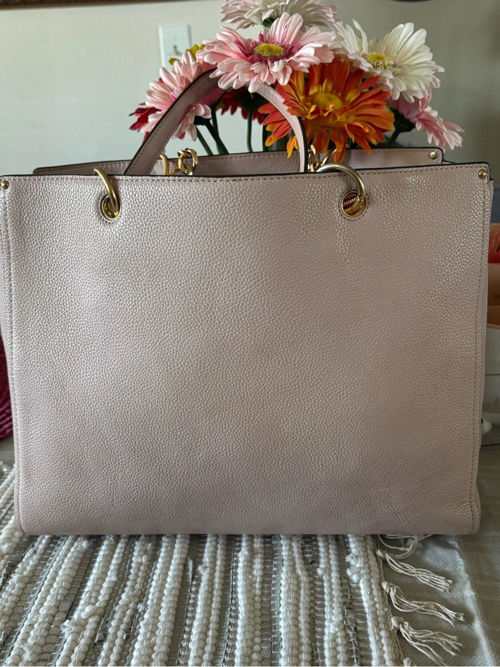 Tory Burch Dusty Pink Pebbled Leather Chain-Handle Tote